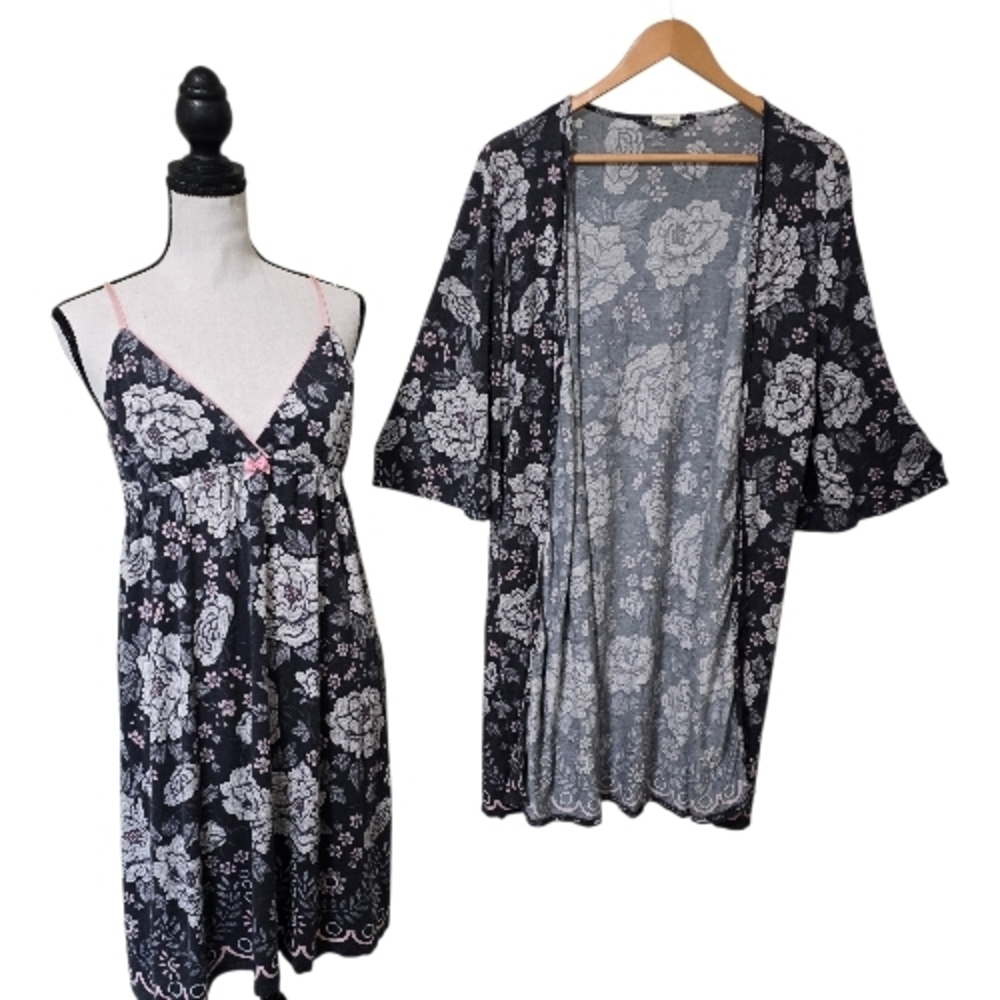 P.J. Salvage Modal Floral Nightgown Robe Set French Country Boho Romantic Medium